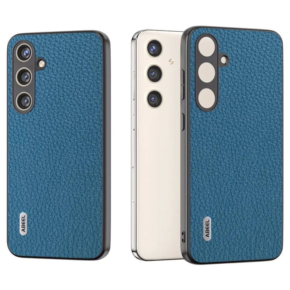 ABEEL For Samsung Galaxy S24 Cowhide Leather+PC+TPU Phone Case Litchi Texture Phone Cover - Blue - 2