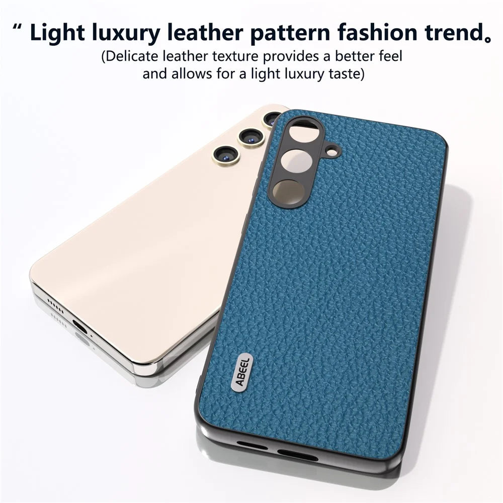 ABEEL For Samsung Galaxy S24 Cowhide Leather+PC+TPU Phone Case Litchi Texture Phone Cover - Blue - 4
