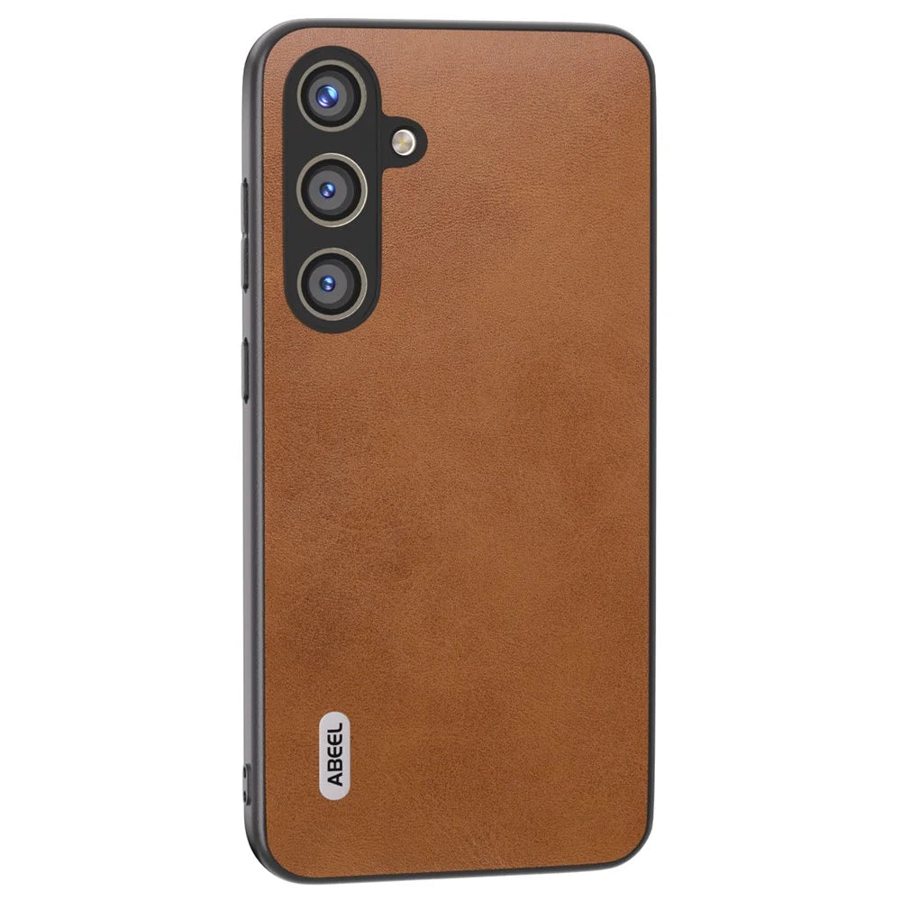 ABEEL For Samsung Galaxy S24 Shockproof Phone Case Leather Coated TPU+PC Cover - Brown - 1