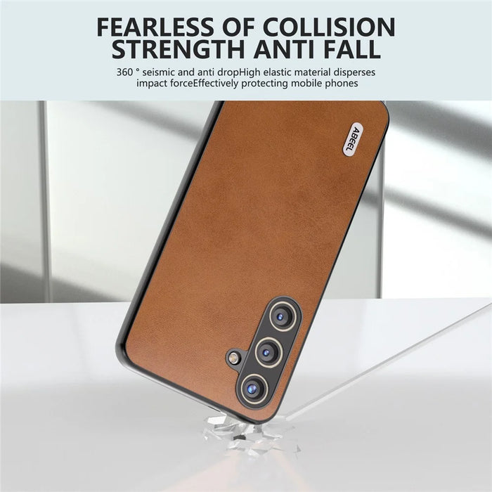 ABEEL For Samsung Galaxy S24 Shockproof Phone Case Leather Coated TPU+PC Cover - Brown - 3