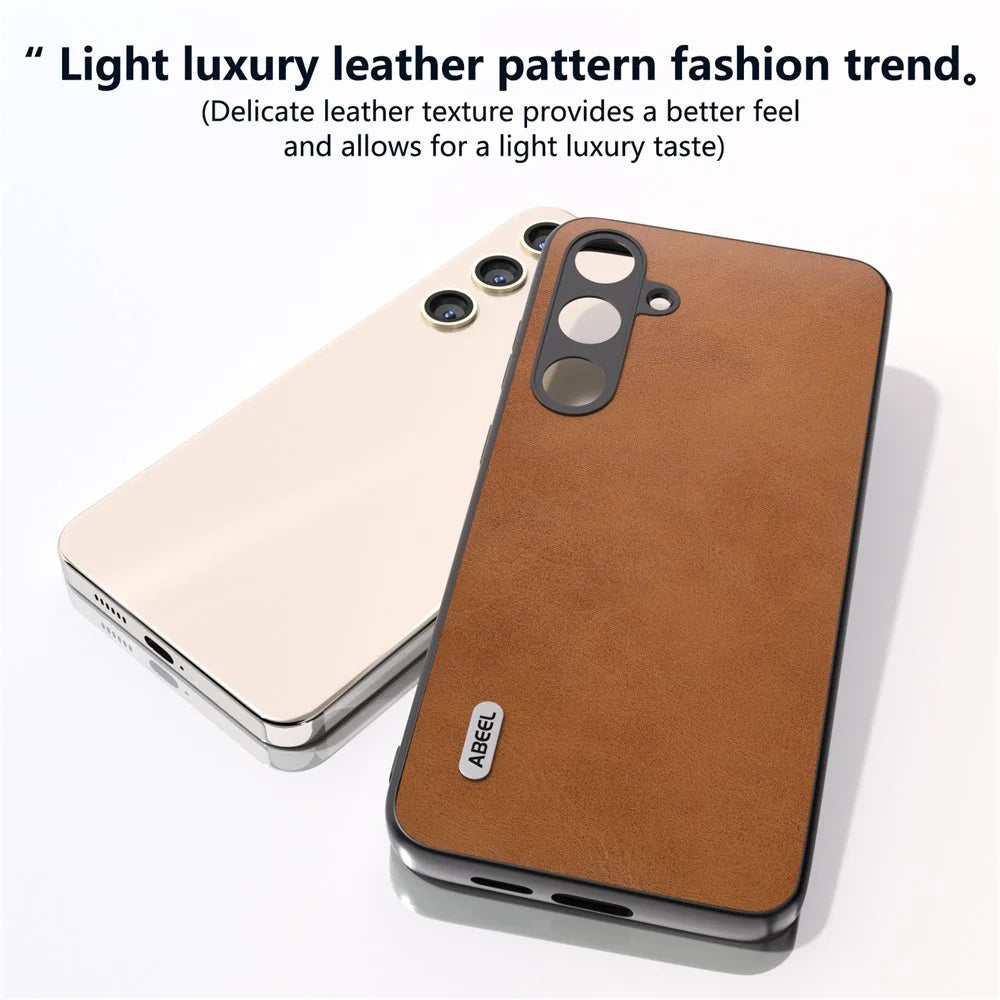 ABEEL For Samsung Galaxy S24 Shockproof Phone Case Leather Coated TPU+PC Cover - Brown - 4