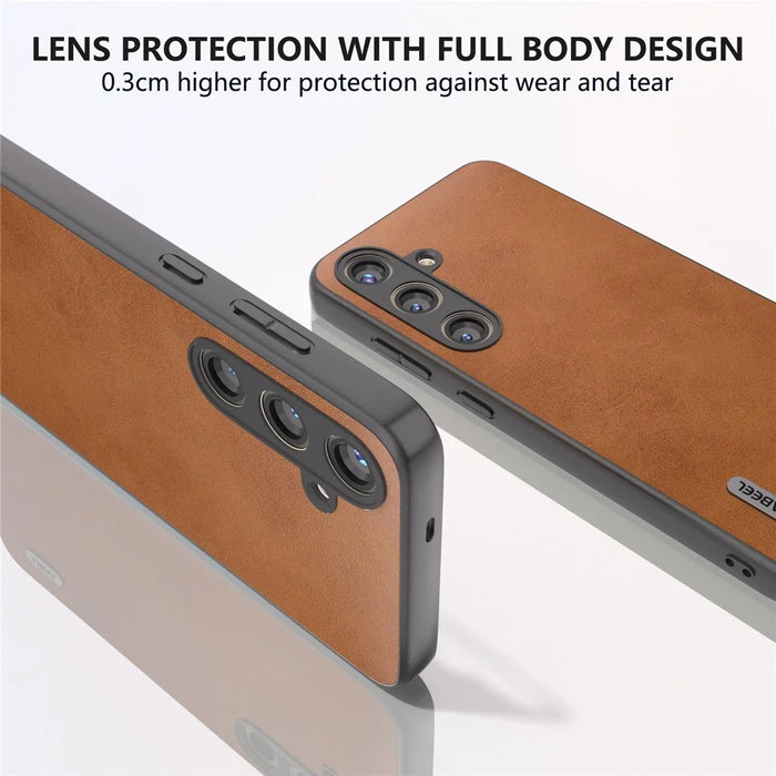 ABEEL For Samsung Galaxy S24 Shockproof Phone Case Leather Coated TPU+PC Cover - Brown - 5