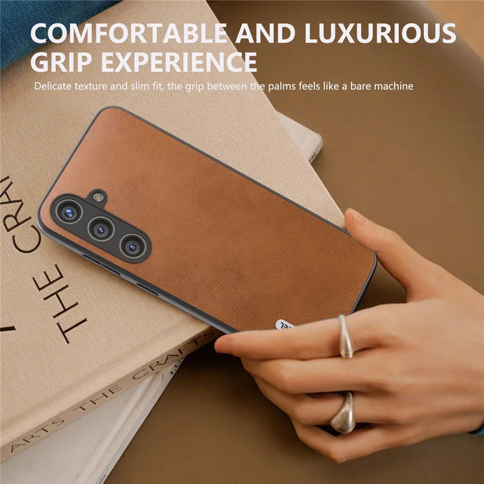 ABEEL For Samsung Galaxy S24 Shockproof Phone Case Leather Coated TPU+PC Cover - Brown - 6