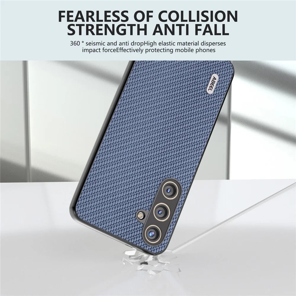 ABEEL for Samsung Galaxy S24 Carbon Fiber Texture Case PU Leather+PC+TPU Protective Phone Cover - Baby Blue - 3