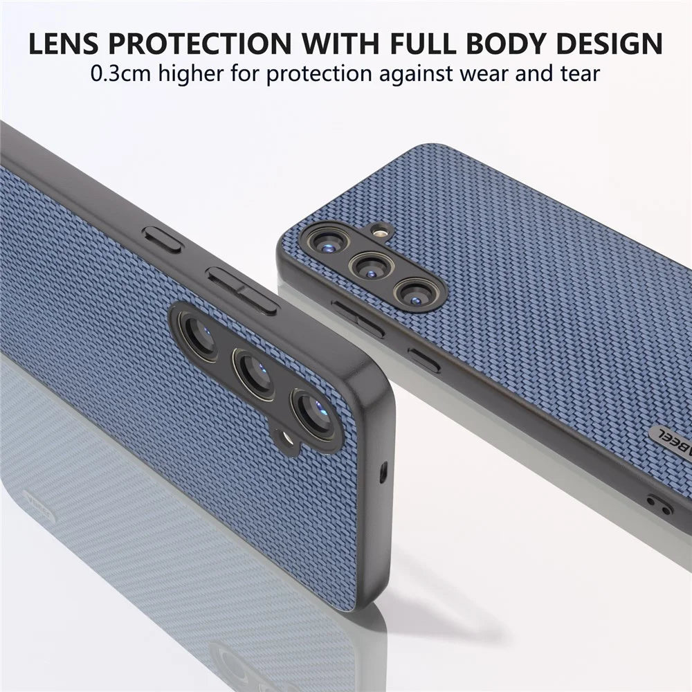 ABEEL for Samsung Galaxy S24 Carbon Fiber Texture Case PU Leather+PC+TPU Protective Phone Cover - Baby Blue - 5