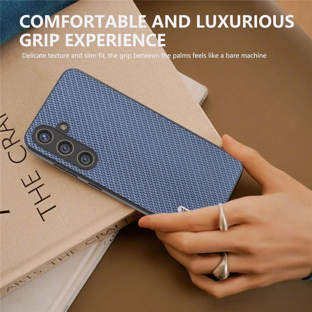 ABEEL for Samsung Galaxy S24 Carbon Fiber Texture Case PU Leather+PC+TPU Protective Phone Cover - Baby Blue - 6