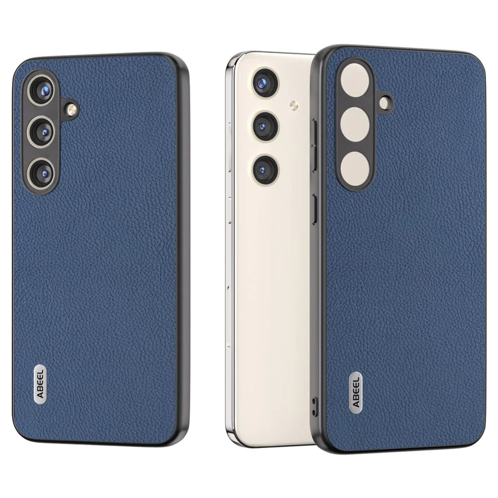 ABEEL For Samsung Galaxy S24 Cowhide Leather Case Soft TPU Hard PC Hybrid Phone Cover - Blue - 2