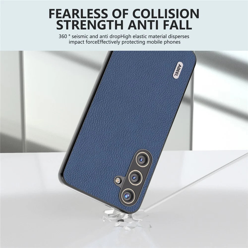 ABEEL For Samsung Galaxy S24 Cowhide Leather Case Soft TPU Hard PC Hybrid Phone Cover - Blue - 3