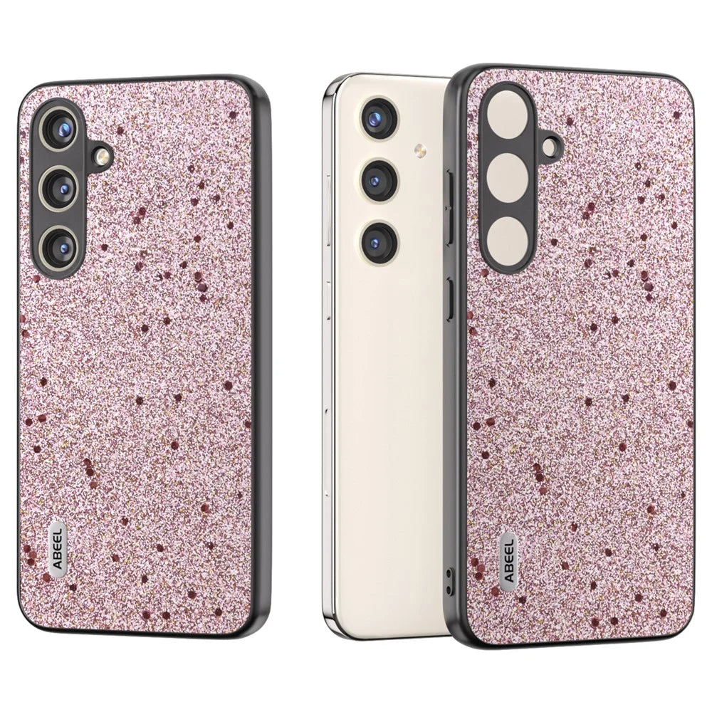 ABEEL For Samsung Galaxy S24 Phone Case Glitter PU Leather Coated TPU+PC Cover - Pink - 2