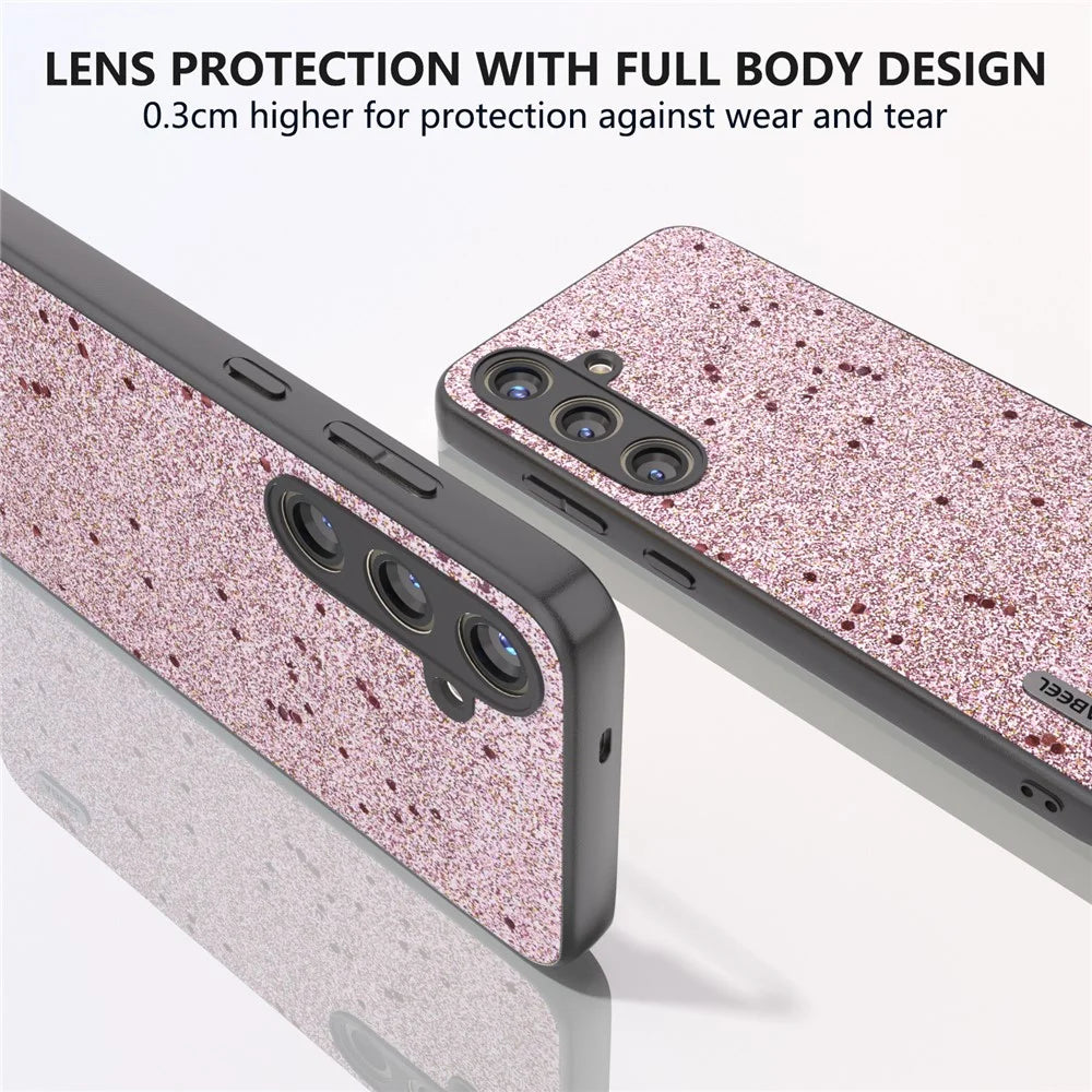 ABEEL For Samsung Galaxy S24 Phone Case Glitter PU Leather Coated TPU+PC Cover - Pink - 5