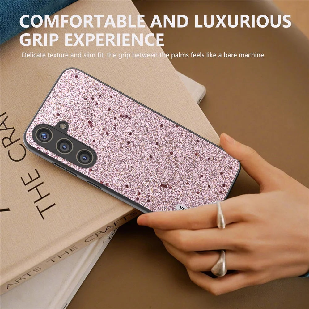 ABEEL For Samsung Galaxy S24 Phone Case Glitter PU Leather Coated TPU+PC Cover - Pink - 6