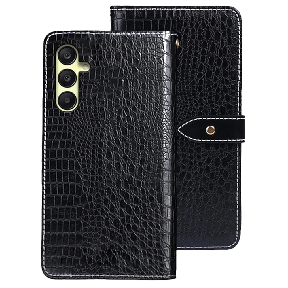 IDEWEI For Samsung Galaxy A25 5G (Global) (161.0 x 76.5 x 8.3mm) Crocodile Pattern Leather Cover Wallet Case - Black - 1