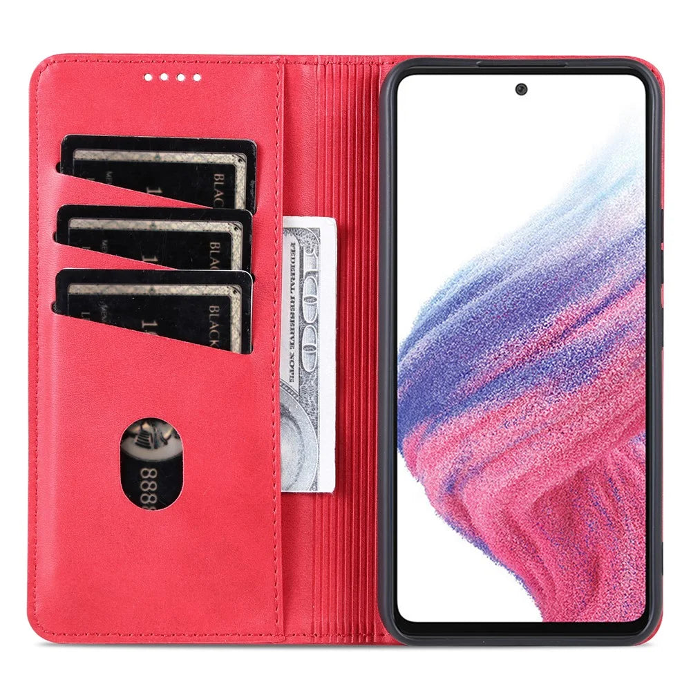 AZNS For Samsung Galaxy A35 5G Wallet Magnetic Phone Cover PU Leather Case - Red - 3