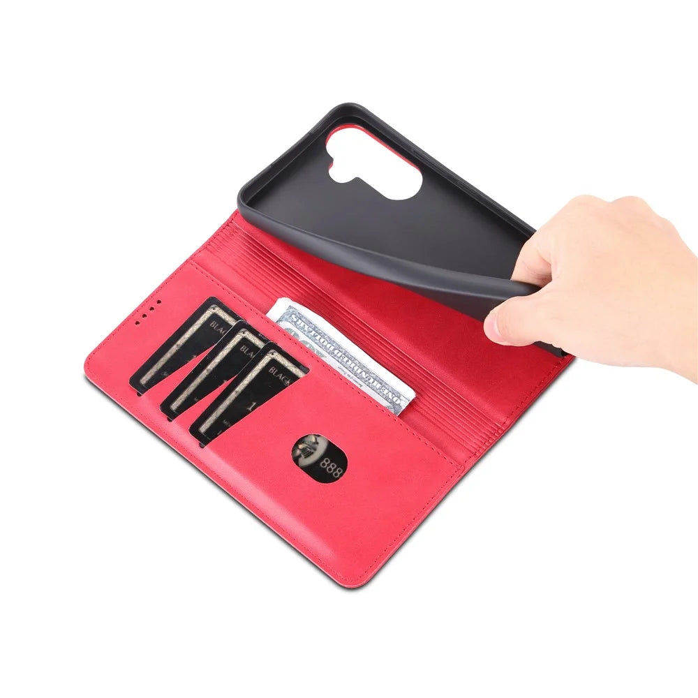 AZNS For Samsung Galaxy A35 5G Wallet Magnetic Phone Cover PU Leather Case - Red - 5