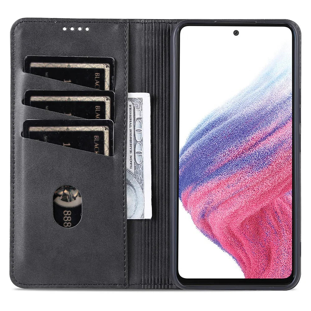 AZNS For Samsung Galaxy A55 5G PU Leather Case Magnetic Phone Cover Wallet - Black - 3