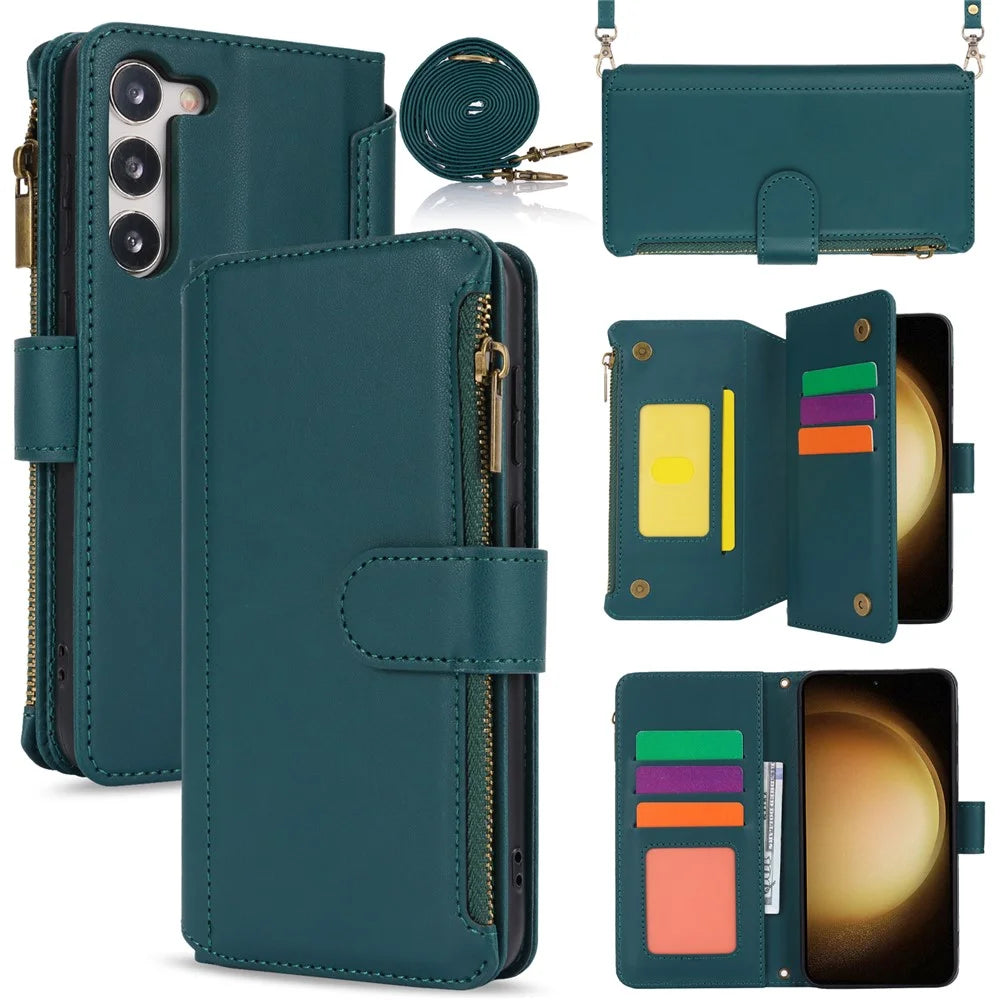 For Samsung Galaxy S22+ 5G Cell Phone Case Scratch Resistant Multiple Card Slots Leather Cover - Blue - 1