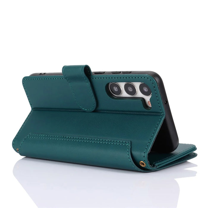 For Samsung Galaxy S22+ 5G Cell Phone Case Scratch Resistant Multiple Card Slots Leather Cover - Blue - 4