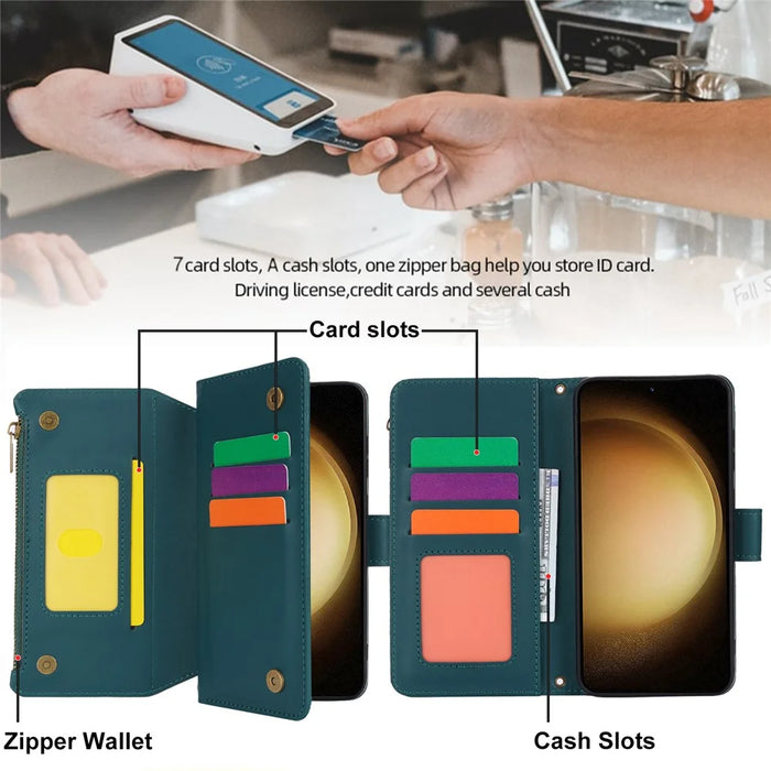 For Samsung Galaxy S22+ 5G Cell Phone Case Scratch Resistant Multiple Card Slots Leather Cover - Blue - 7