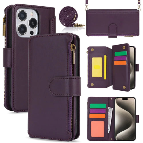 For iPhone 13 Pro Max 6.7 inch Phone Cover Folio Flip PU Leather Wallet Case - Dark Purple - 1