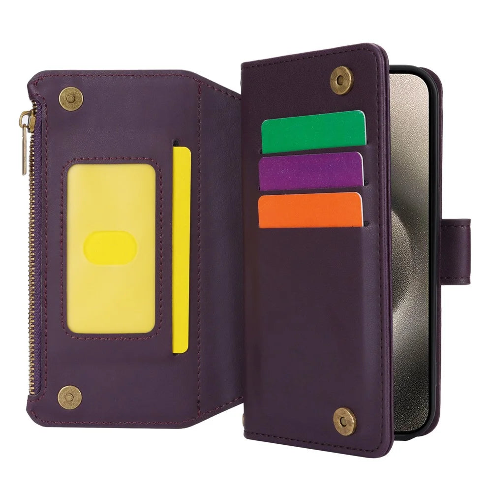 For iPhone 13 Pro Max 6.7 inch Phone Cover Folio Flip PU Leather Wallet Case - Dark Purple - 2