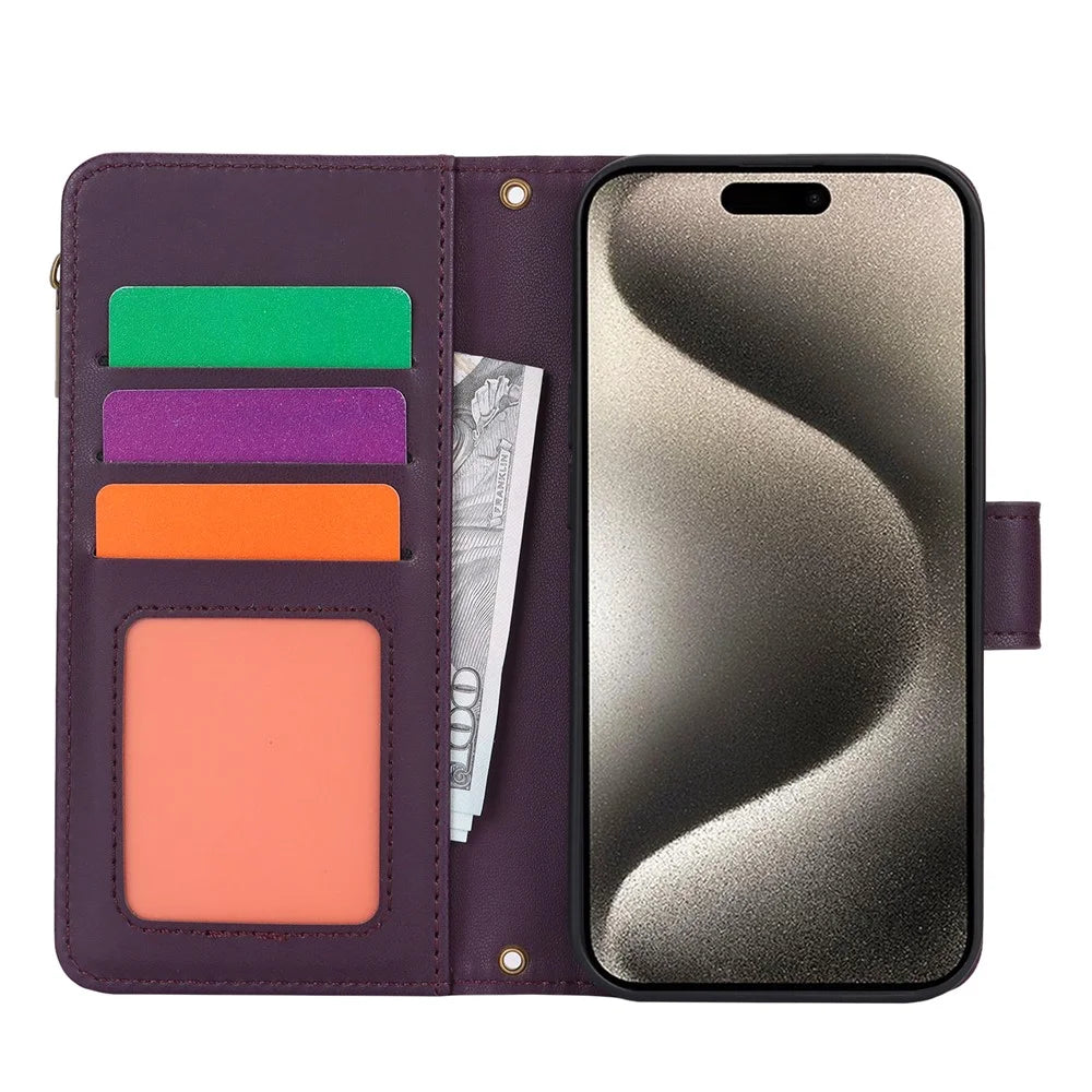 For iPhone 13 Pro Max 6.7 inch Phone Cover Folio Flip PU Leather Wallet Case - Dark Purple - 3