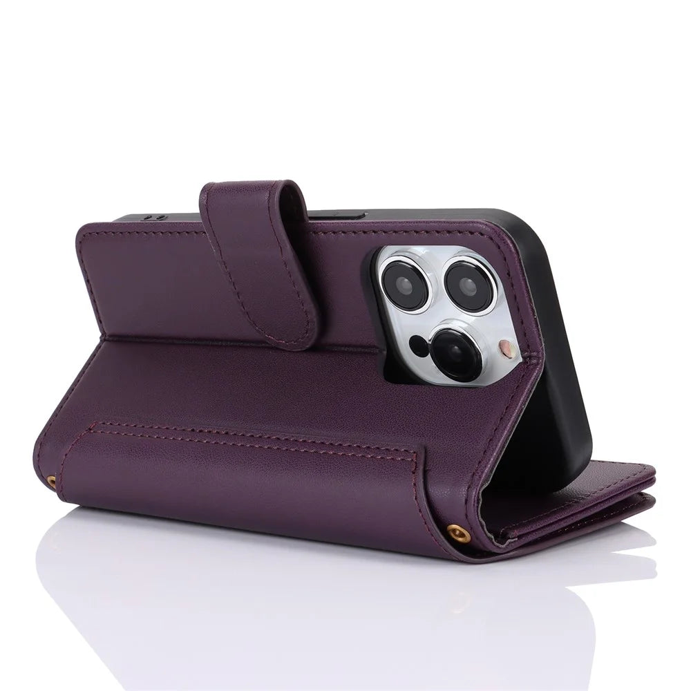 For iPhone 13 Pro Max 6.7 inch Phone Cover Folio Flip PU Leather Wallet Case - Dark Purple - 4