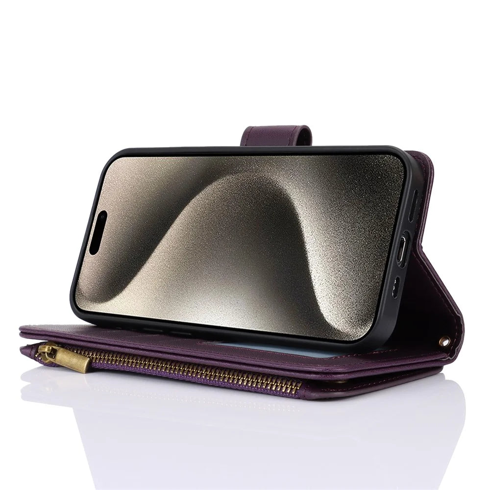 For iPhone 13 Pro Max 6.7 inch Phone Cover Folio Flip PU Leather Wallet Case - Dark Purple - 5