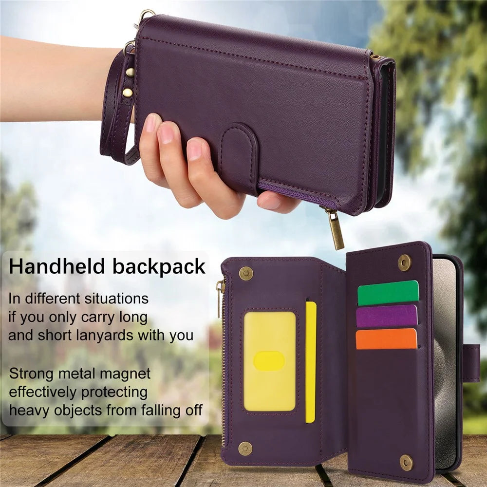For iPhone 13 Pro Max 6.7 inch Phone Cover Folio Flip PU Leather Wallet Case - Dark Purple - 6