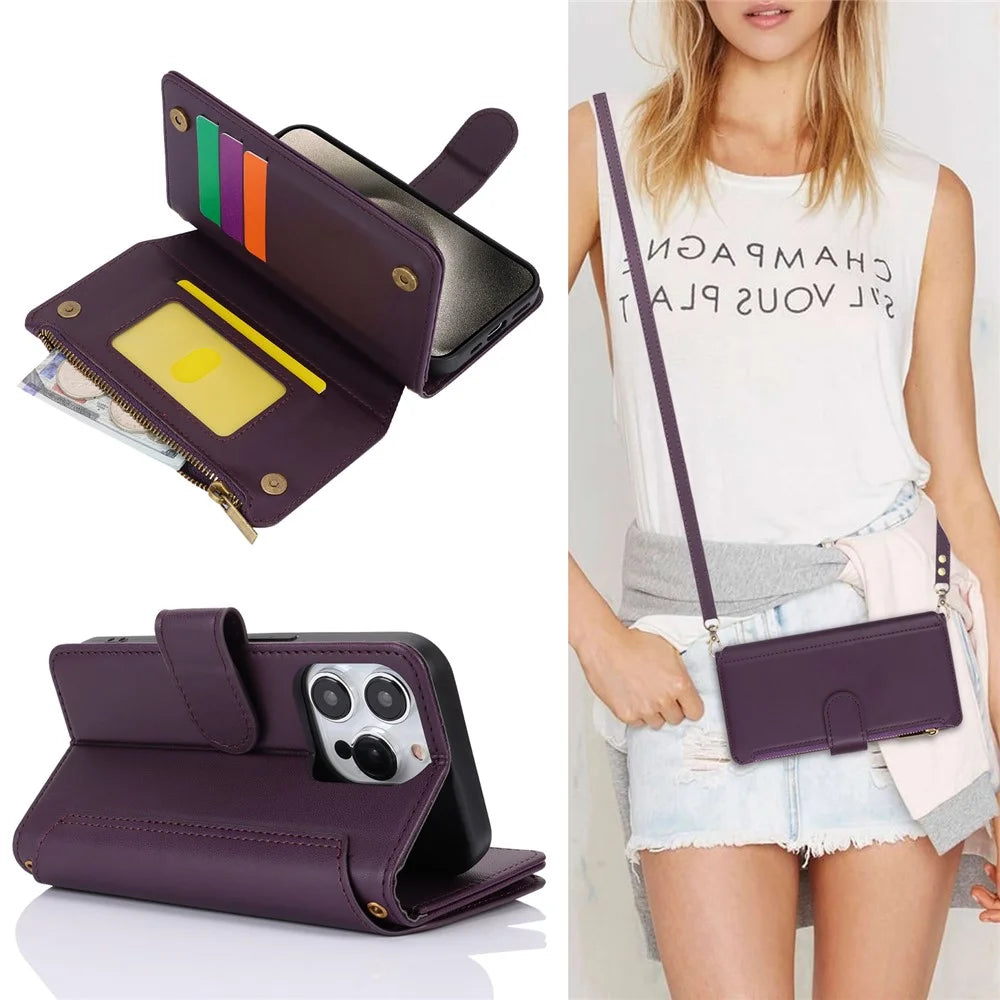 For iPhone 13 Pro Max 6.7 inch Phone Cover Folio Flip PU Leather Wallet Case - Dark Purple - 7