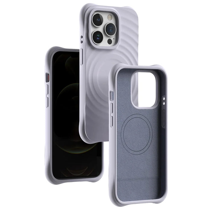 For iPhone 14 Pro Max Case 3D Ripple Texture Compatible with MagSafe PC+Liquid Silicone Phone Cover - Purple - 3