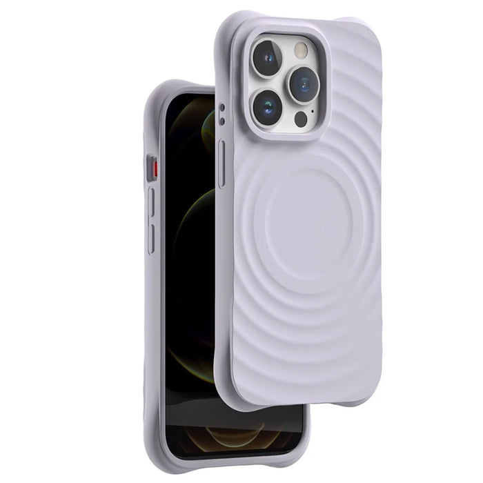 For iPhone 14 Pro Max Case 3D Ripple Texture Compatible with MagSafe PC+Liquid Silicone Phone Cover - Purple - 4
