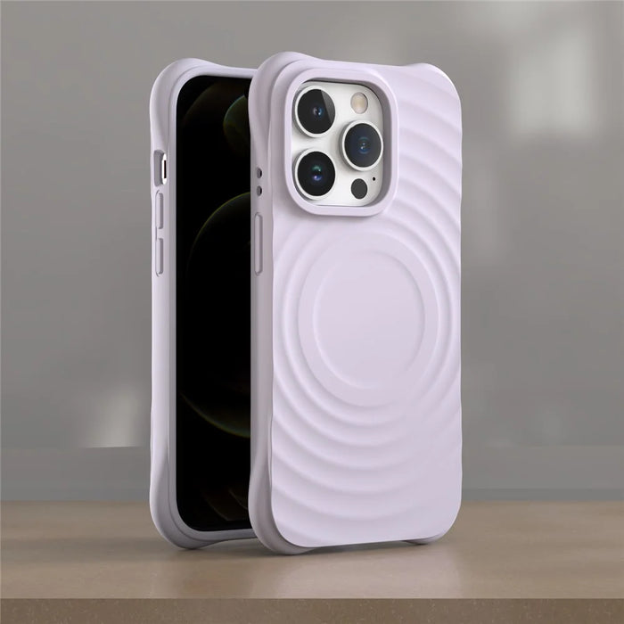 For iPhone 14 Pro Max Case 3D Ripple Texture Compatible with MagSafe PC+Liquid Silicone Phone Cover - Purple - 5