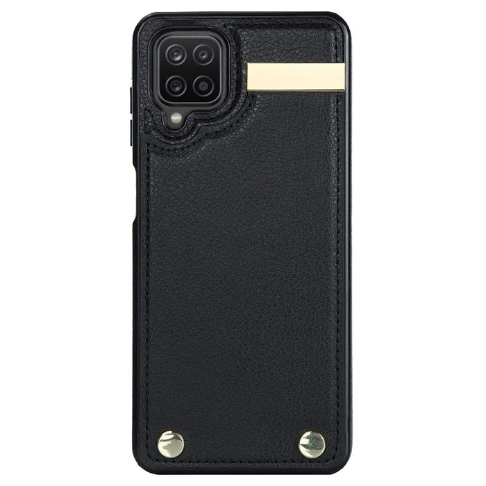 For Samsung Galaxy A12 Case Anti-fall TPU+PU Leather Phone Cover with Metal Hardware Decor - Black - 2