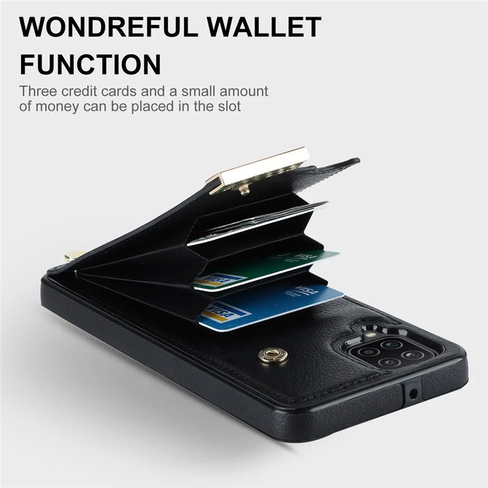 For Samsung Galaxy A12 Case Anti-fall TPU+PU Leather Phone Cover with Metal Hardware Decor - Black - 4