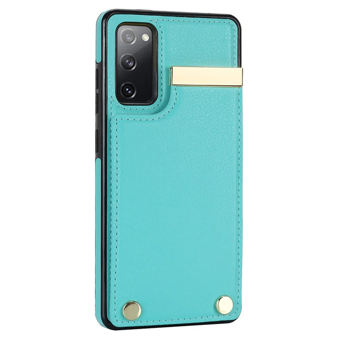 For Samsung Galaxy S20 FE 5G /  S20 FE / S20 FE 2022 / S20 Lite Cell Phone Case TPU+PU Leather Card Holder Cover - Mint Green - 3