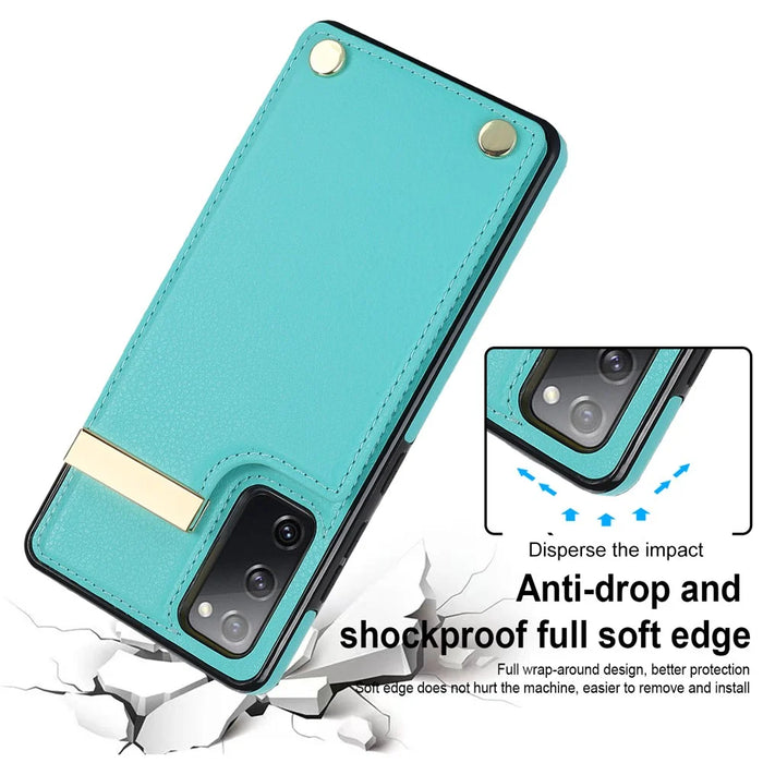 For Samsung Galaxy S20 FE 5G /  S20 FE / S20 FE 2022 / S20 Lite Cell Phone Case TPU+PU Leather Card Holder Cover - Mint Green - 4