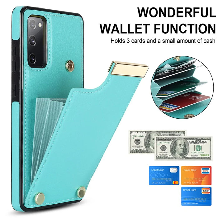 For Samsung Galaxy S20 FE 5G /  S20 FE / S20 FE 2022 / S20 Lite Cell Phone Case TPU+PU Leather Card Holder Cover - Mint Green - 7