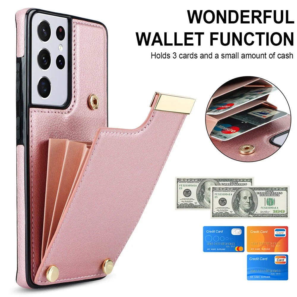 For Samsung Galaxy S21 Ultra 5G Case Shockproof TPU+PU Leather+Metal Hardware Phone Back Shell - Rose Gold - 7