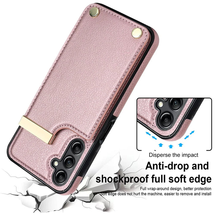 For Samsung Galaxy A54 5G Cell Phone Case Card Holder TPU+PU Leather Hardware Decor Shell - Rose Gold - 4