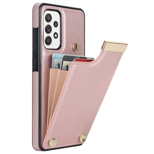 For Samsung Galaxy A52 4G / A52 5G / A52s 5G Case TPU+Leather Metal Decor Phone Cover with Card Holder - Rose Gold - 1