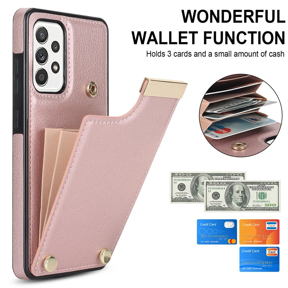 For Samsung Galaxy A52 4G / A52 5G / A52s 5G Case TPU+Leather Metal Decor Phone Cover with Card Holder - Rose Gold - 7