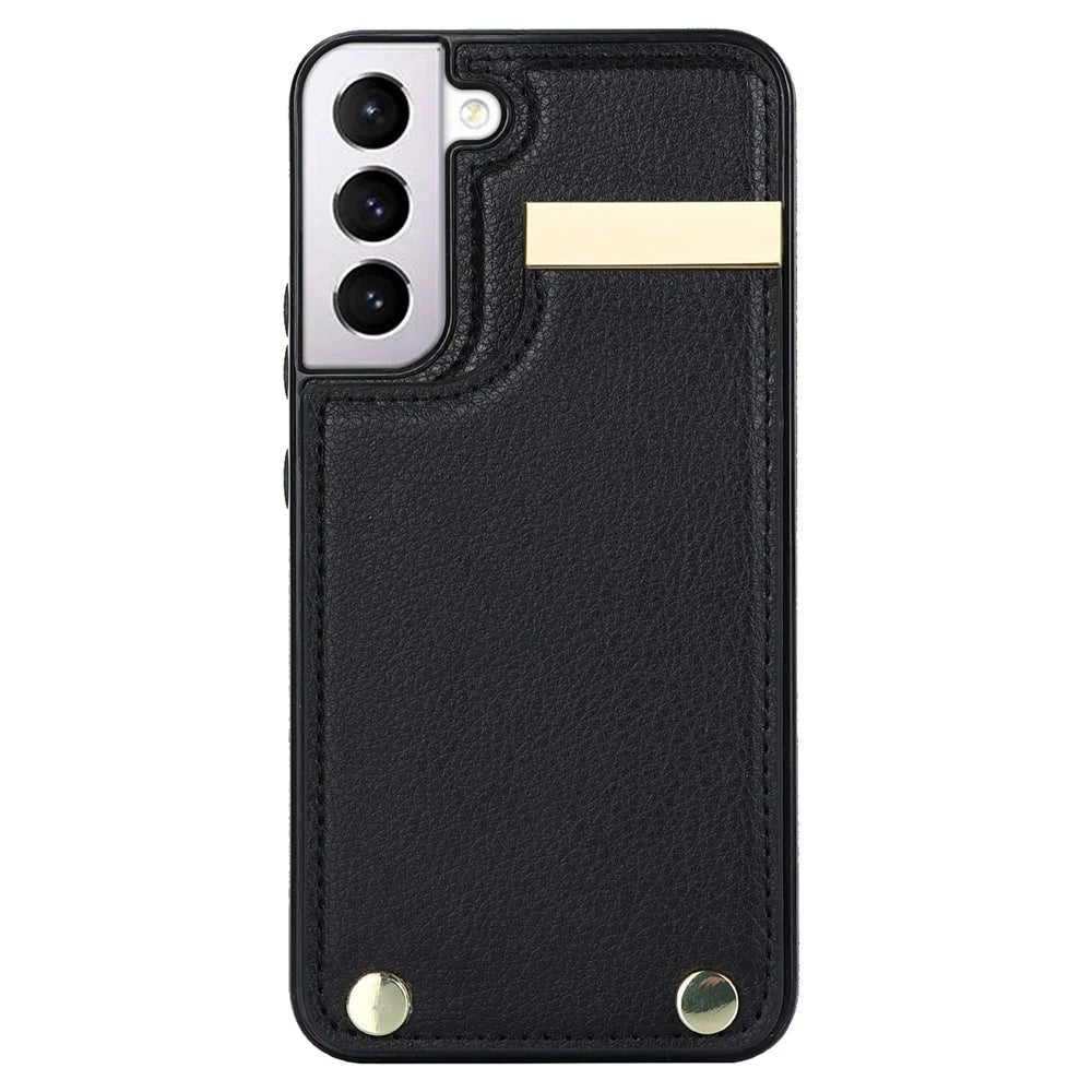 For Samsung Galaxy S22+ 5G Cell Phone Case Hardware Decor TPU+PU Leather Card Holder Cover - Black - 2
