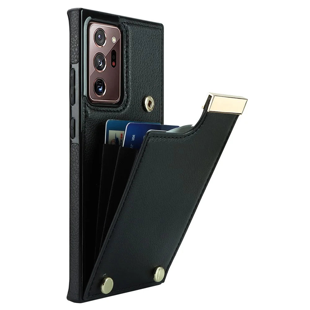 For Samsung Galaxy Note20 Ultra 5G / Note20 Ultra Case Metal Decor Phone Cover with Card Bag - Black - 1