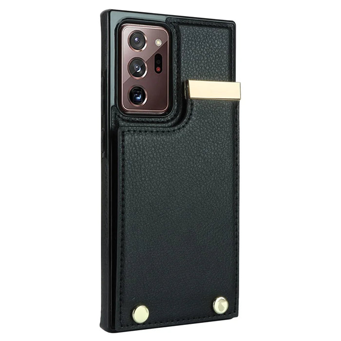 For Samsung Galaxy Note20 Ultra 5G / Note20 Ultra Case Metal Decor Phone Cover with Card Bag - Black - 3