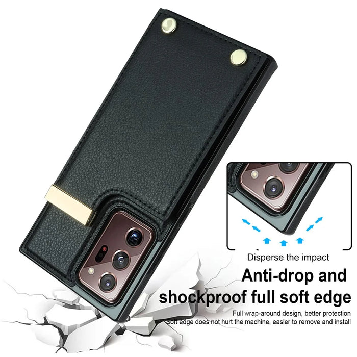 For Samsung Galaxy Note20 Ultra 5G / Note20 Ultra Case Metal Decor Phone Cover with Card Bag - Black - 4