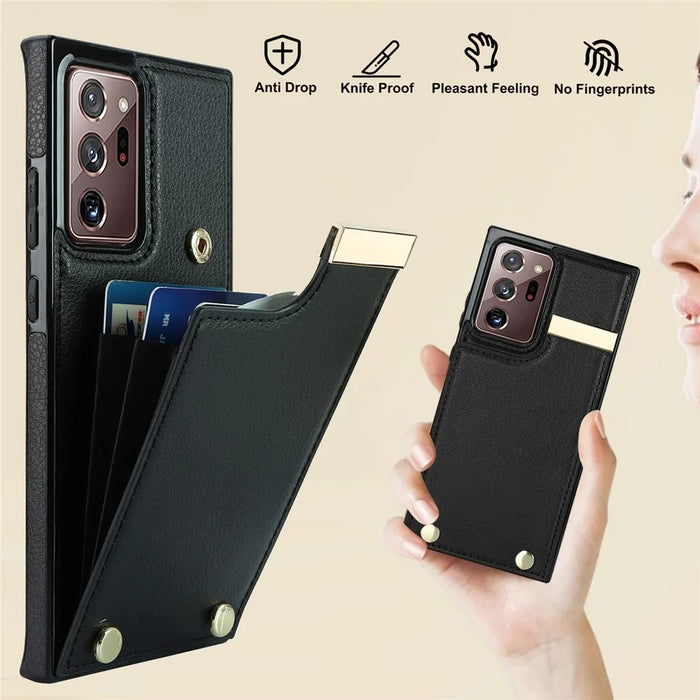For Samsung Galaxy Note20 Ultra 5G / Note20 Ultra Case Metal Decor Phone Cover with Card Bag - Black - 5
