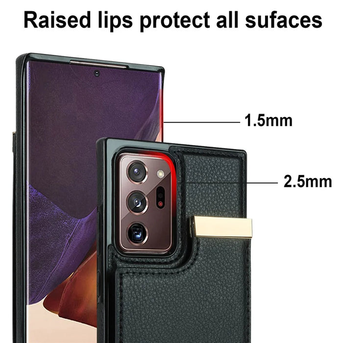 For Samsung Galaxy Note20 Ultra 5G / Note20 Ultra Case Metal Decor Phone Cover with Card Bag - Black - 6