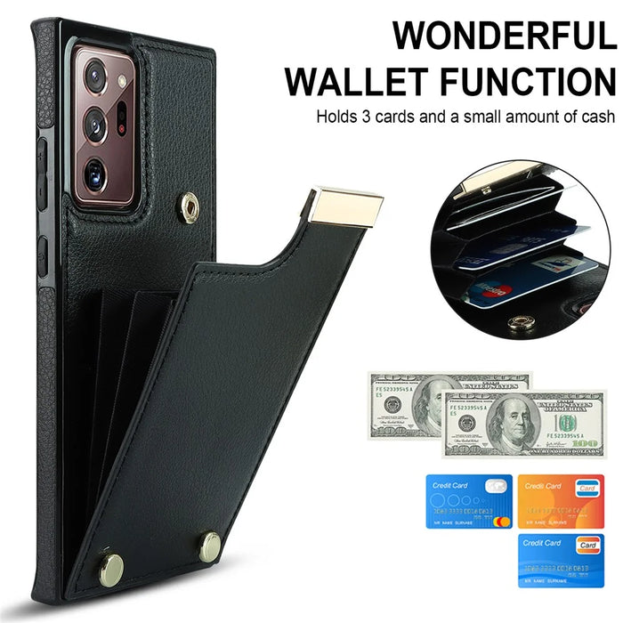 For Samsung Galaxy Note20 Ultra 5G / Note20 Ultra Case Metal Decor Phone Cover with Card Bag - Black - 7