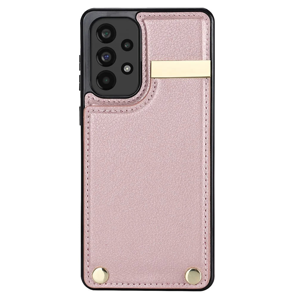 For Samsung Galaxy A53 5G Cover Stylish Metal Decor TPU+Leather Card Holder Cell Phone Case - Rose Gold - 2