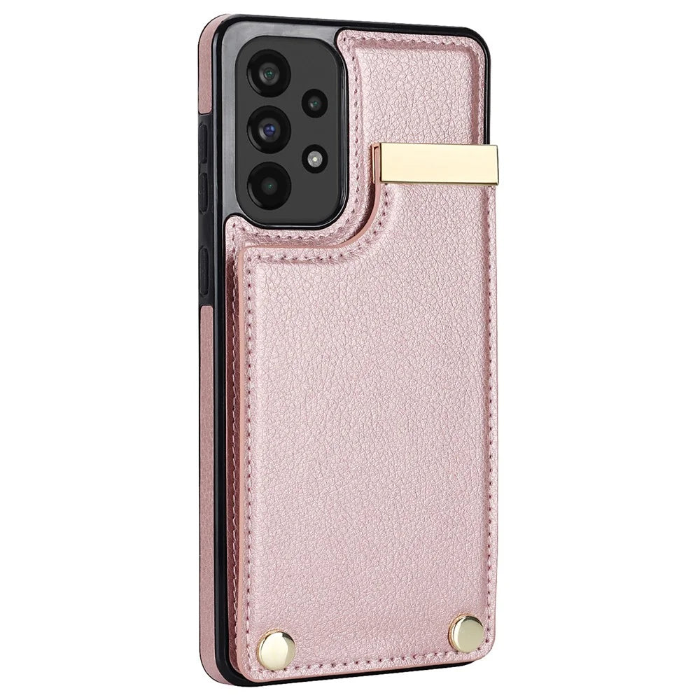 For Samsung Galaxy A53 5G Cover Stylish Metal Decor TPU+Leather Card Holder Cell Phone Case - Rose Gold - 3